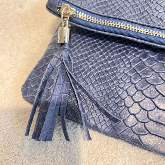 Vimoda Paris Blue Crossbody Purse Leather Woman S 10.5x7.25" Italy Foldover Chic - Picture 6 of 13